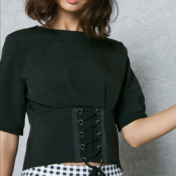 ❣️sold❣️ Topshop Lace up Puffed Sleeved Blouse - Picture 1 of 16